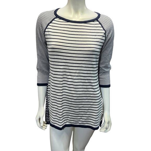 Talbots Medium Striped Long Sleeve Knit Top - Dark Blue & White - Picture 10 of 10